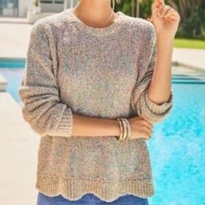 Lilly Pulitzer Gliana Sweater Scalloped Hem Multi Rainbow Metallic Knit Large